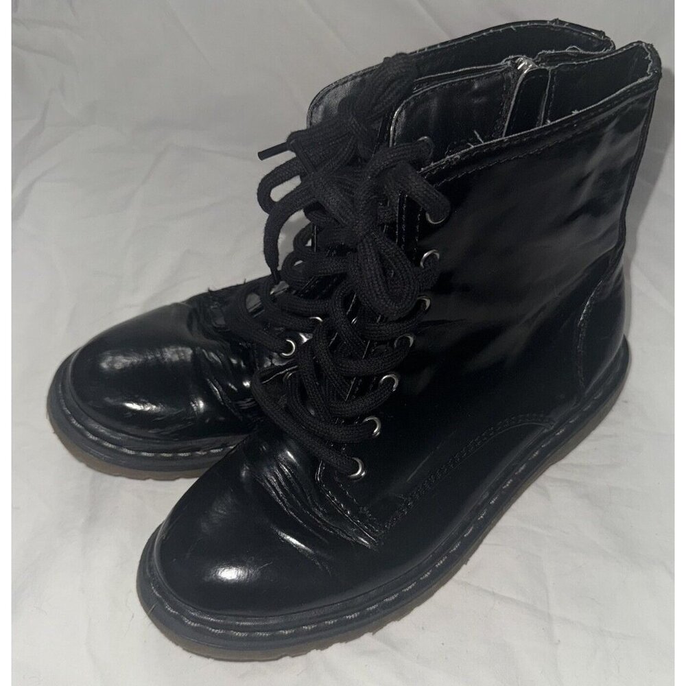 Aeropostale Boots Womens Size 9 Black Faux Patent Leather Combat Goth Grunge